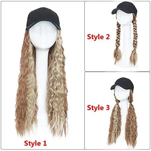 Black Baseball Cap with 19 Inch Wavy Hair Extensions - Image 15