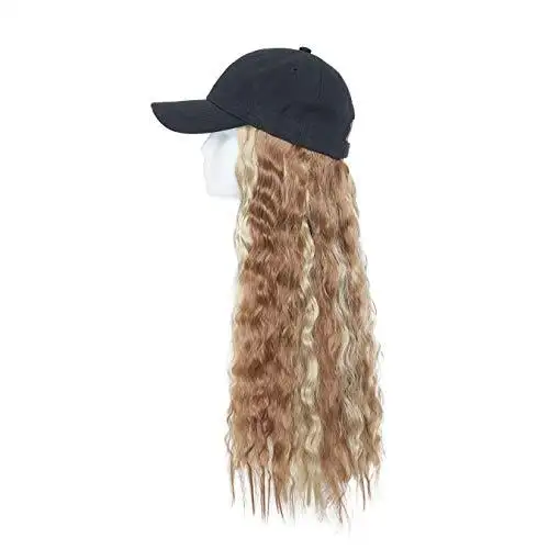 Black Baseball Cap with 19 Inch Wavy Hair Extensions - Image 16