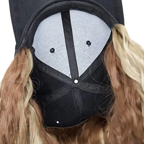 Black Baseball Cap with 19 Inch Wavy Hair Extensions - Image 19