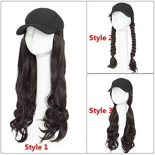 Black Baseball Cap with 19 Inch Wavy Hair Extensions - Image 20