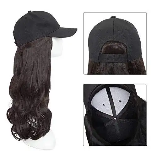 Black Baseball Cap with 19 Inch Wavy Hair Extensions - Image 21