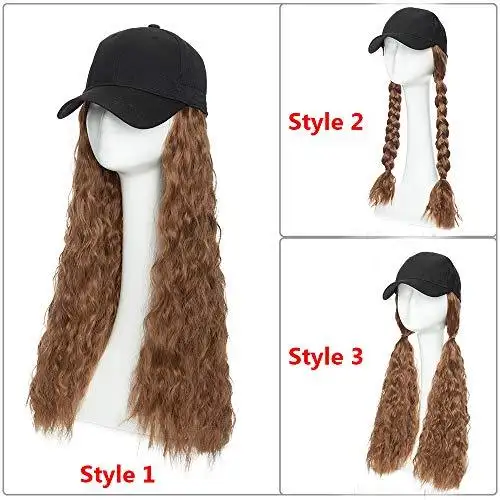 Black Baseball Cap with 19 Inch Wavy Hair Extensions - Image 22