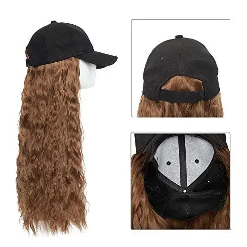 Black Baseball Cap with 19 Inch Wavy Hair Extensions - Image 23