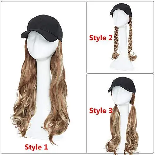 Black Baseball Cap with 19 Inch Wavy Hair Extensions - Image 24