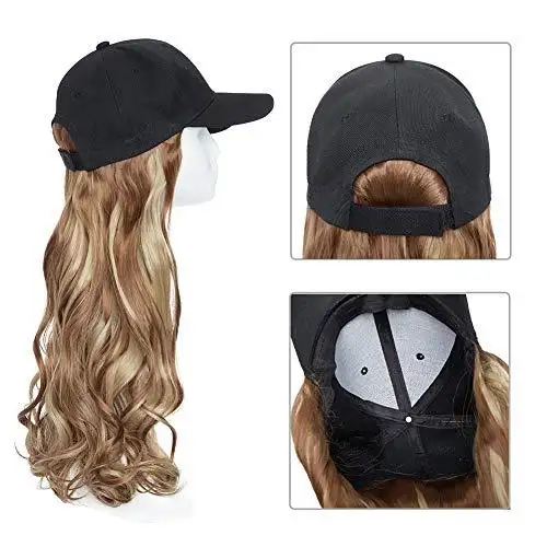 Black Baseball Cap with 19 Inch Wavy Hair Extensions - Image 25