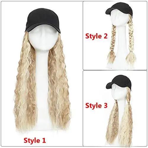 Black Baseball Cap with 19 Inch Wavy Hair Extensions - Image 26