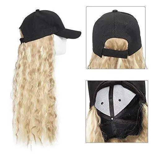 Black Baseball Cap with 19 Inch Wavy Hair Extensions - Image 27