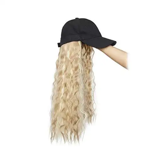 Black Baseball Cap with 19 Inch Wavy Hair Extensions - Image 28