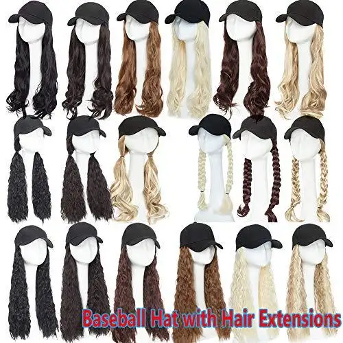Black Baseball Cap with 19 Inch Wavy Hair Extensions - Image 3