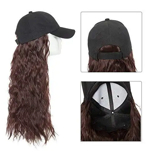 Black Baseball Cap with 19 Inch Wavy Hair Extensions - Image 30