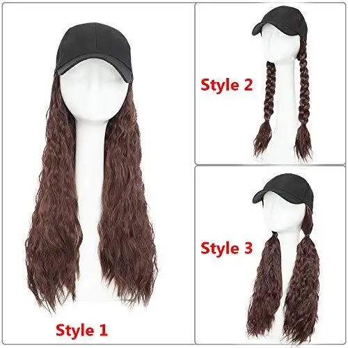Black Baseball Cap with 19 Inch Wavy Hair Extensions - Image 31