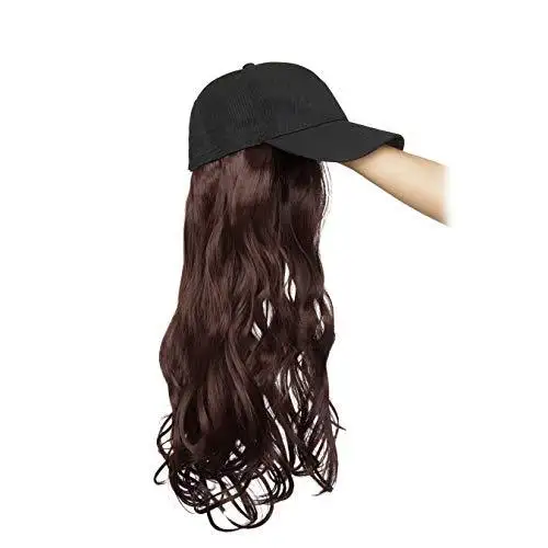 Black Baseball Cap with 19 Inch Wavy Hair Extensions - Image 32