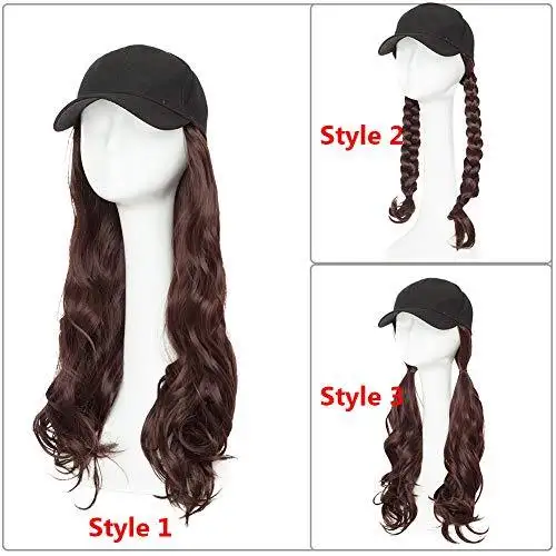 Black Baseball Cap with 19 Inch Wavy Hair Extensions - Image 34