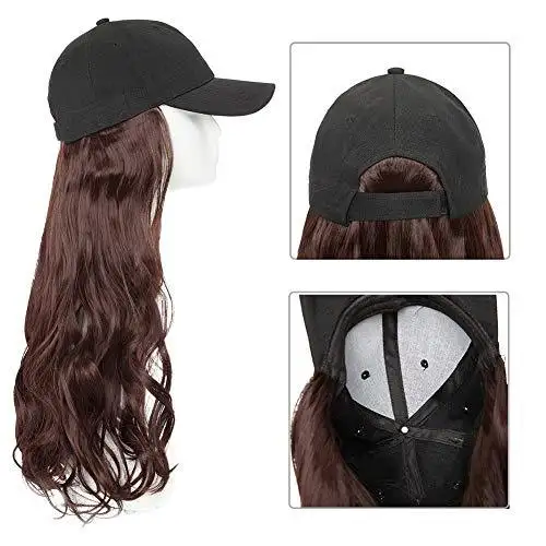 Black Baseball Cap with 19 Inch Wavy Hair Extensions - Image 35
