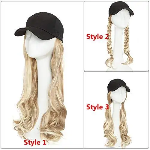 Black Baseball Cap with 19 Inch Wavy Hair Extensions - Image 36