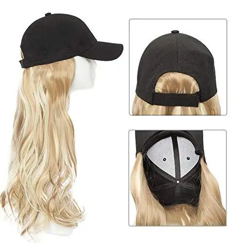 Black Baseball Cap with 19 Inch Wavy Hair Extensions - Image 37
