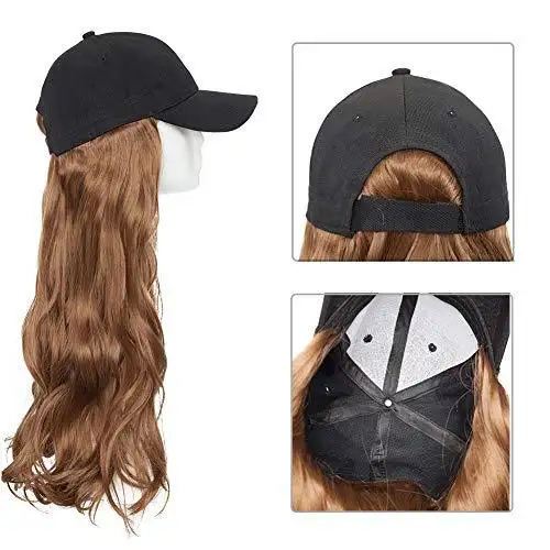 Black Baseball Cap with 19 Inch Wavy Hair Extensions - Image 4