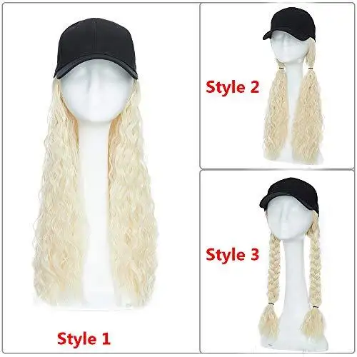 Black Baseball Cap with 19 Inch Wavy Hair Extensions - Image 5