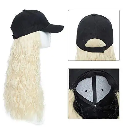 Black Baseball Cap with 19 Inch Wavy Hair Extensions - Image 6