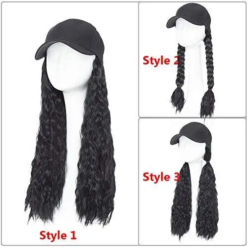 Black Baseball Cap with 19 Inch Wavy Hair Extensions - Image 8