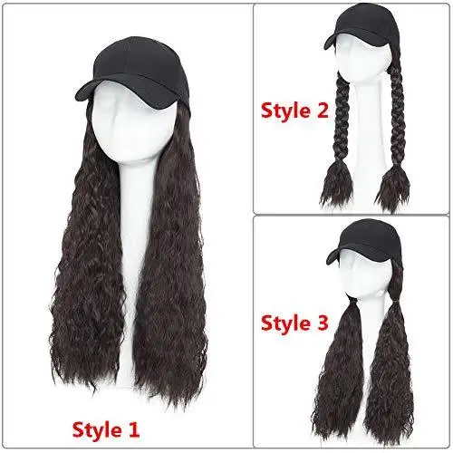 Black Baseball Cap with 19 Inch Wavy Hair Extensions - Image 9
