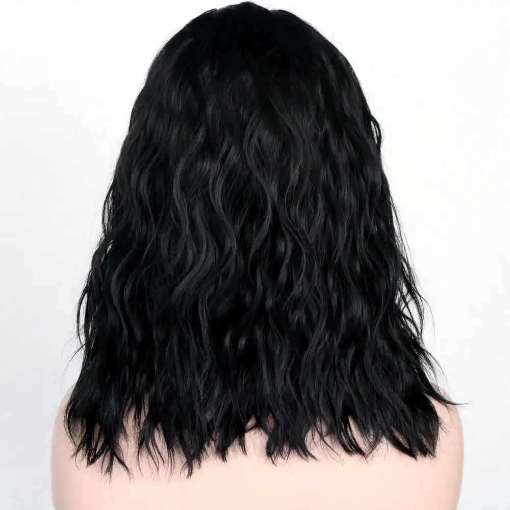 Black Wavy Middle Parting Hand Tied Glueless Heat Resistant Synthetic Lace Front Wig - Image 4