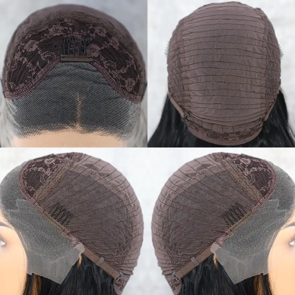 Black Wavy Middle Parting Hand Tied Glueless Heat Resistant Synthetic Lace Front Wig - Image 5