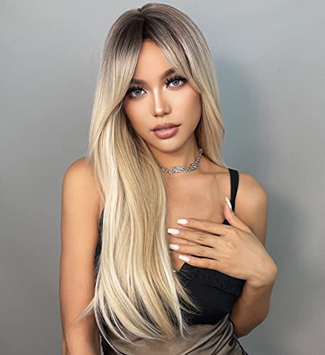 Blonde Wavy 22 Inch  Hair Wig with Curtain Bangs - Image 3