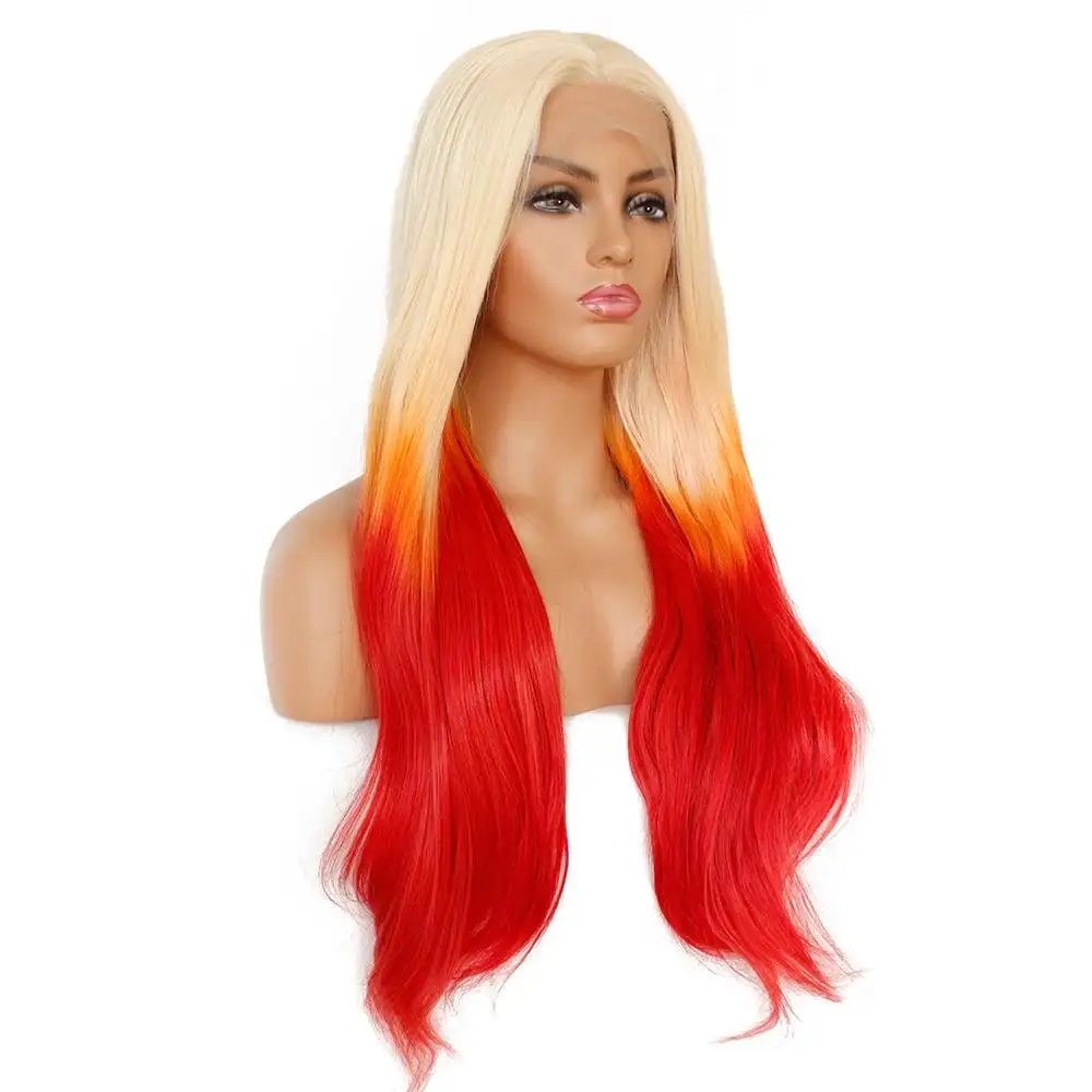 Blonde Yellow Ombre Red 3 Tone Cosplay Wig - Image 2