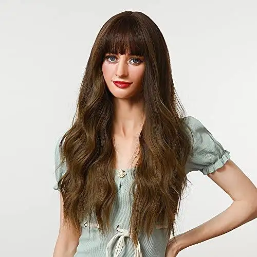 Brown Blend Heat-resistant wig with bangs - Image 2