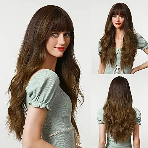 Brown Blend Heat-resistant wig with bangs - Image 5