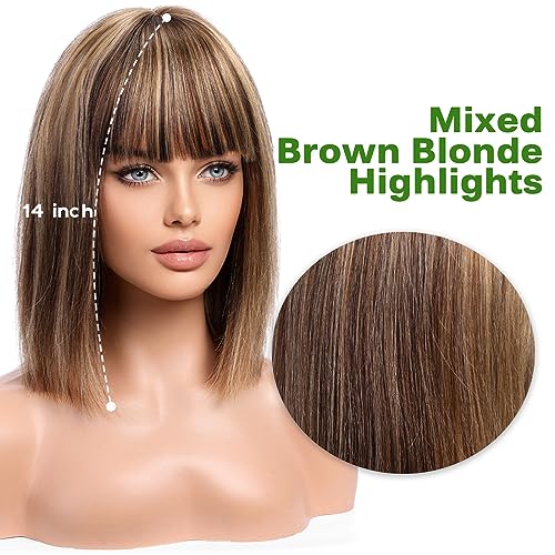 Brown Mixed Blonde Highlights Bob Wig - Image 3