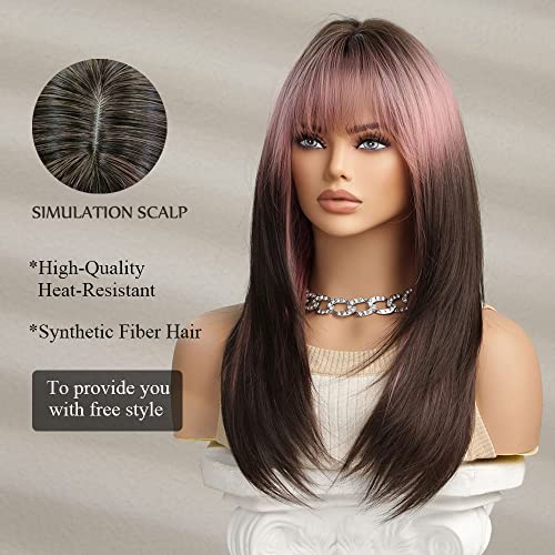 Brown Pink Blend Layered Heat Resistant Wig - Image 3