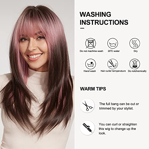 Brown Pink Blend Layered Heat Resistant Wig - Image 5