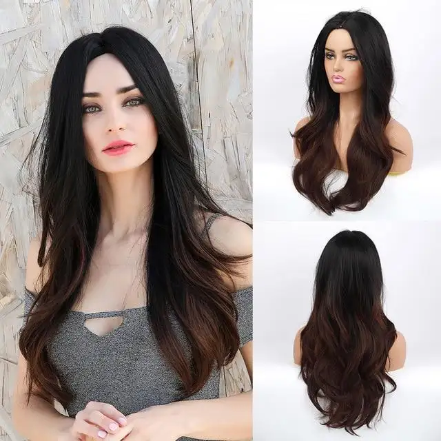 Candy Synthetic Long Natural Wave Wig-Ombre Black to Brown - Image 2