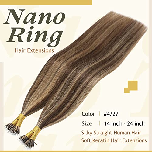 Caramel Blonde Highlighted Pre Bond Human Hair Nano Tip Extensions - Image 2