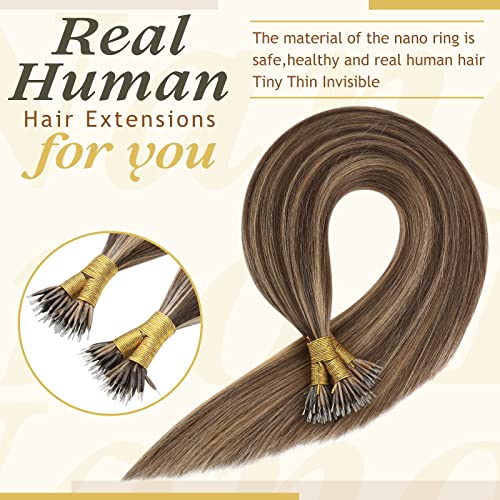 Caramel Blonde Highlighted Pre Bond Human Hair Nano Tip Extensions - Image 4