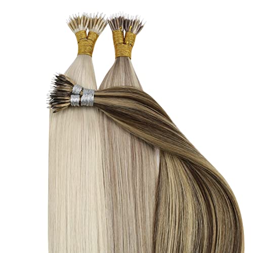 Caramel Blonde Highlighted Pre Bond Human Hair Nano Tip Extensions - Image 7