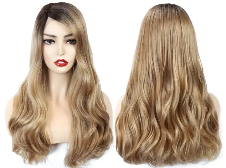 Carly Ombre Wavy Long Lace front Black Brown Blonde Wig - Image 2