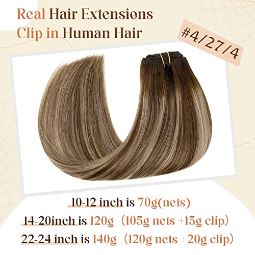 Clip in Balayage Chocolate Brown to Caramel Blonde and Brown Human  Hair Extensions - Image 2