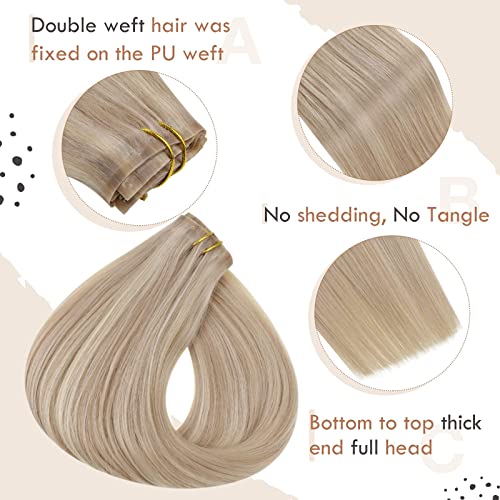 Clip in Balayage Chocolate Brown to Caramel Blonde and Brown Human  Hair Extensions - Image 21