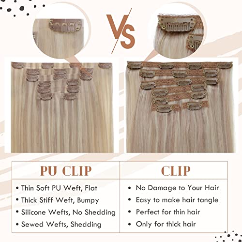 Clip in Balayage Chocolate Brown to Caramel Blonde and Brown Human  Hair Extensions - Image 22