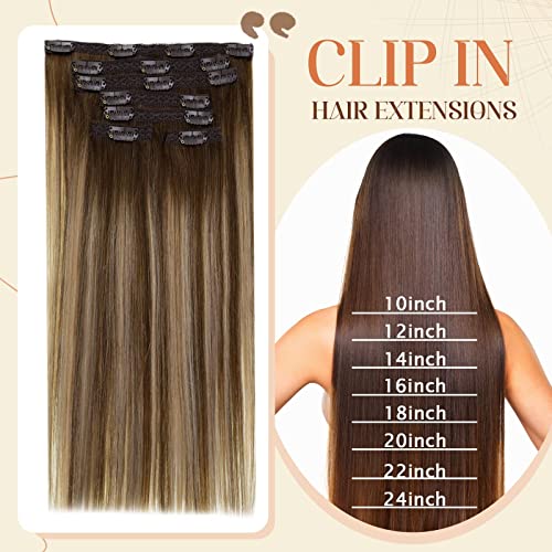Clip in Balayage Chocolate Brown to Caramel Blonde and Brown Human  Hair Extensions - Image 3