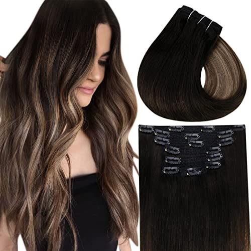 Clip in Balayage Chocolate Brown to Caramel Blonde and Brown Human  Hair Extensions - Image 30