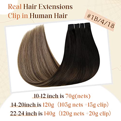 Clip in Balayage Chocolate Brown to Caramel Blonde and Brown Human  Hair Extensions - Image 31
