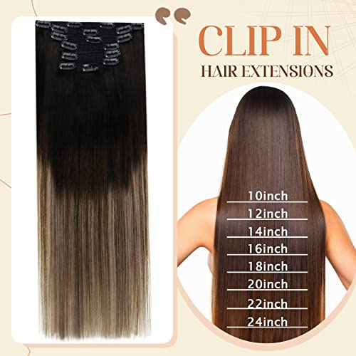 Clip in Balayage Chocolate Brown to Caramel Blonde and Brown Human  Hair Extensions - Image 32