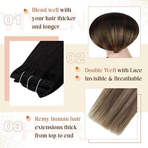 Clip in Balayage Chocolate Brown to Caramel Blonde and Brown Human  Hair Extensions - Image 33