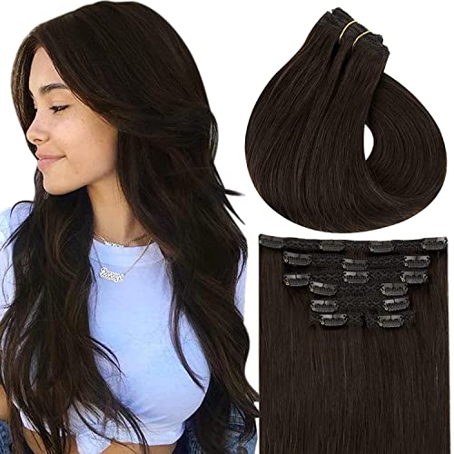 Clip in Balayage Chocolate Brown to Caramel Blonde and Brown Human  Hair Extensions - Image 35