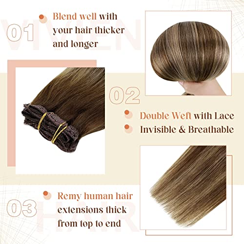 Clip in Balayage Chocolate Brown to Caramel Blonde and Brown Human  Hair Extensions - Image 4