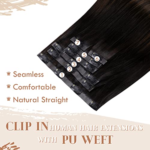Clip in Balayage Chocolate Brown to Caramel Blonde and Brown Human  Hair Extensions - Image 42